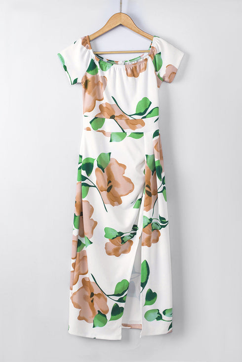 Print Off Shoulder Slit Bodycon Midi Dress